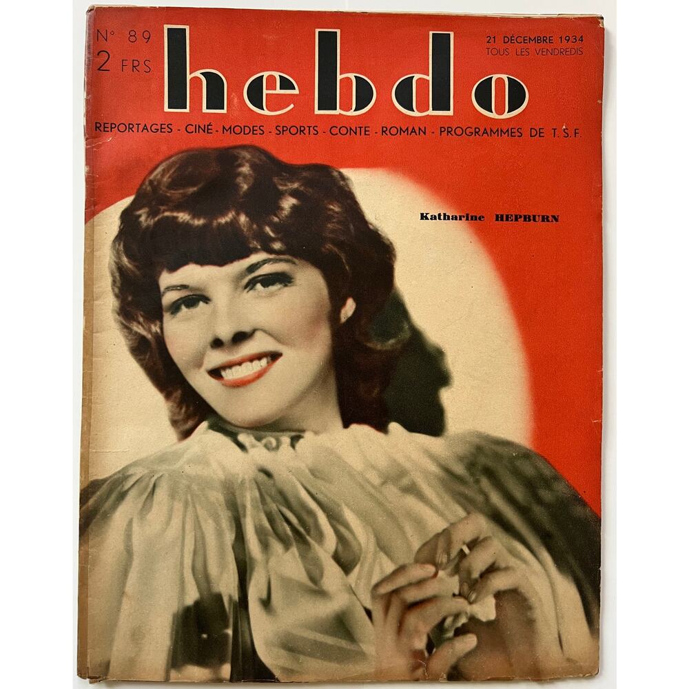 RARE French 1934 Katherine Hepburn Magazine Hebdo Hollywood Little Women Oscar